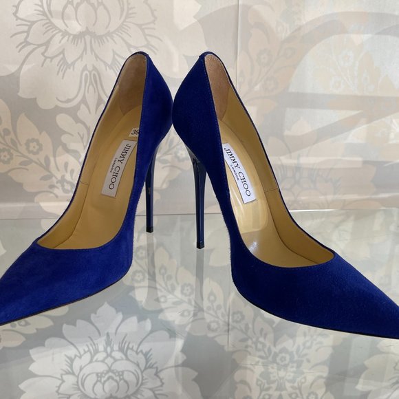 JIMMY CHOO Blue Suede Leather Pointed Toe Pumps/Heels - Picture 3 of 11